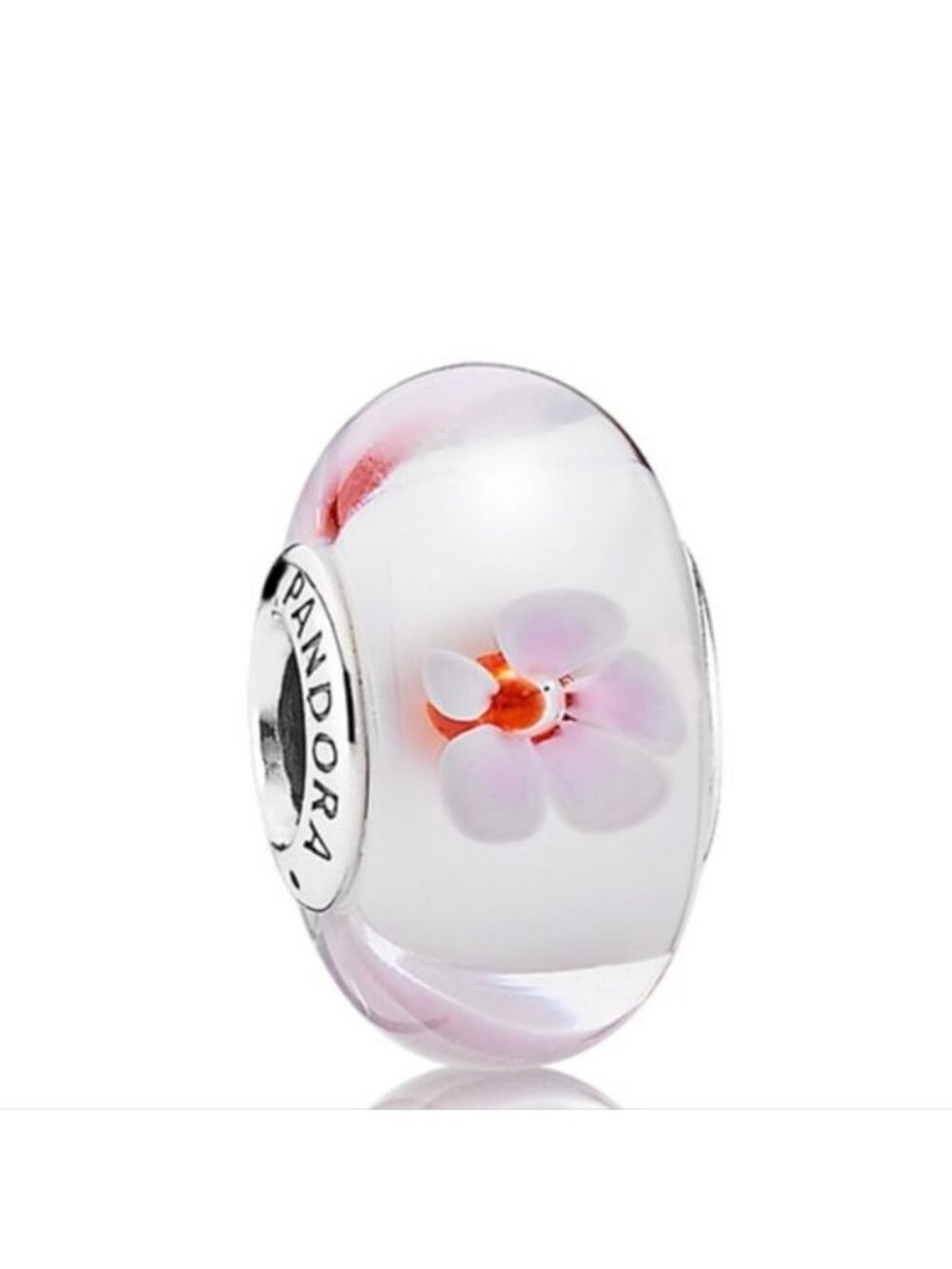 Pandora Cherry Blossom Murano Charm Sterling Silver Glass Bead ALE - 790947